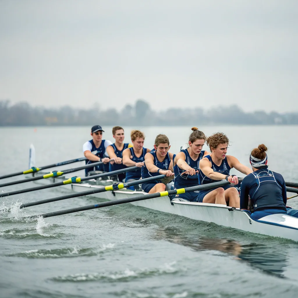 Rowing School Team on Water